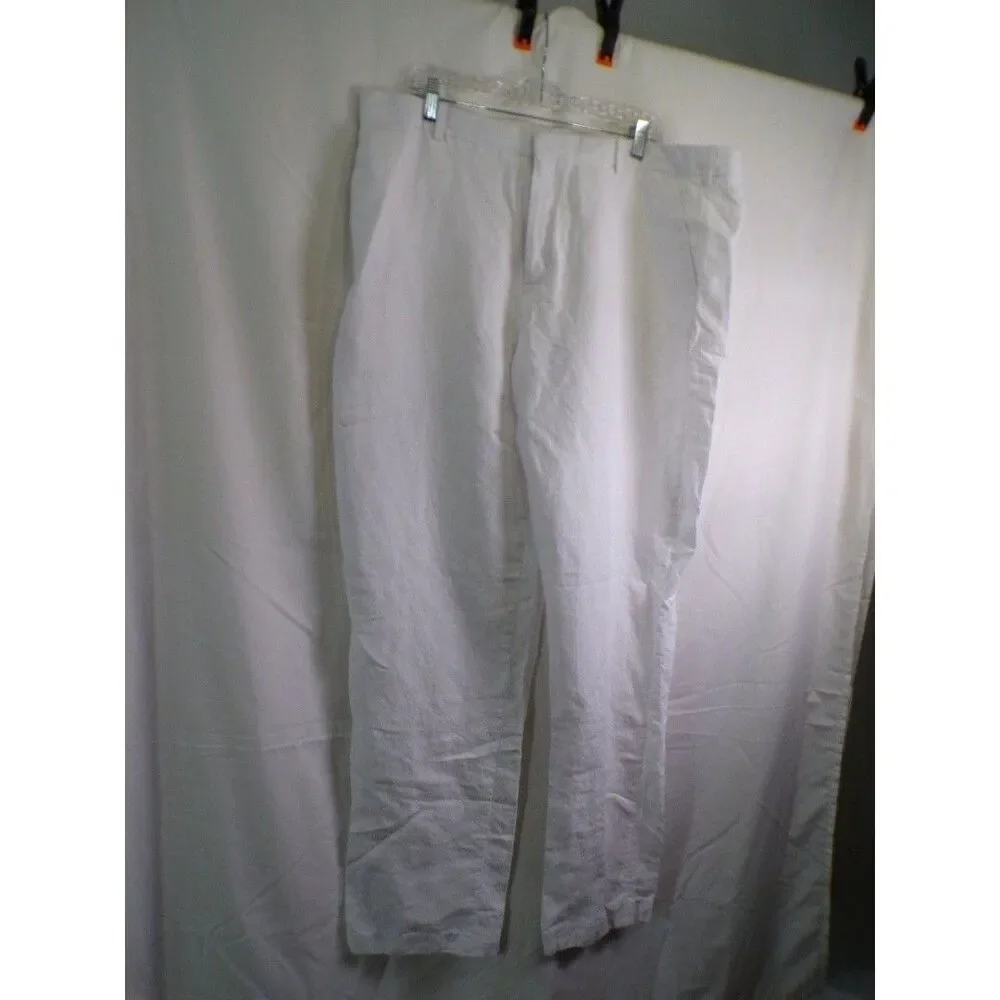 Perry Ellis Men's Linen Blend Dress Pants 42x36 White Flat Front